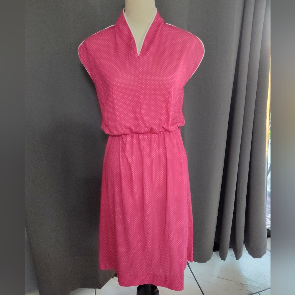 Vintage 70s pink and white swiss dot sears the fashion place